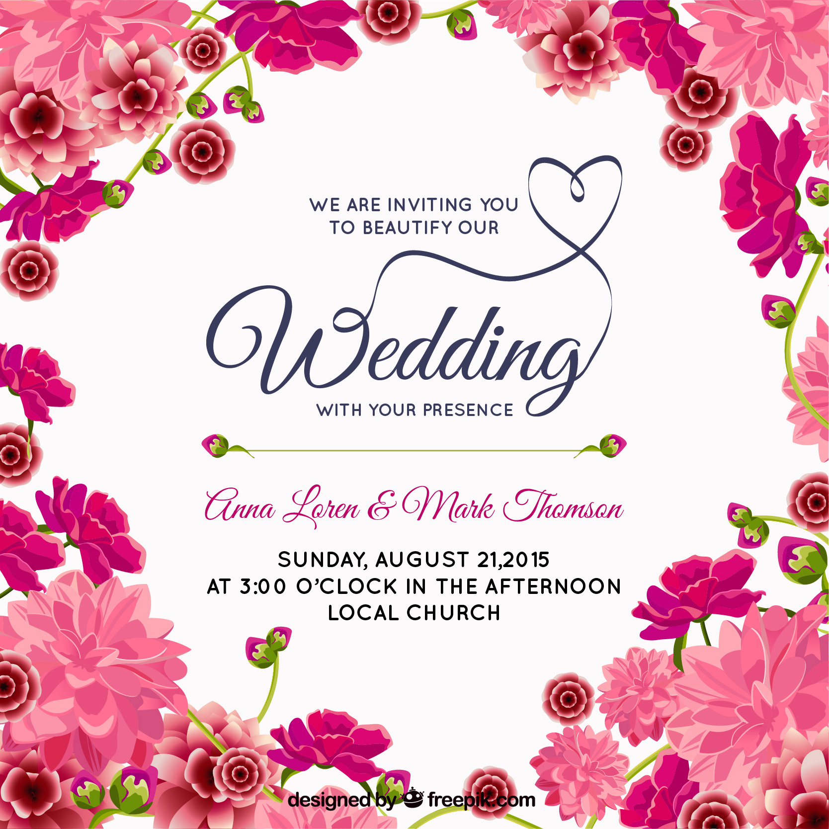 pink floral wedding invitation1