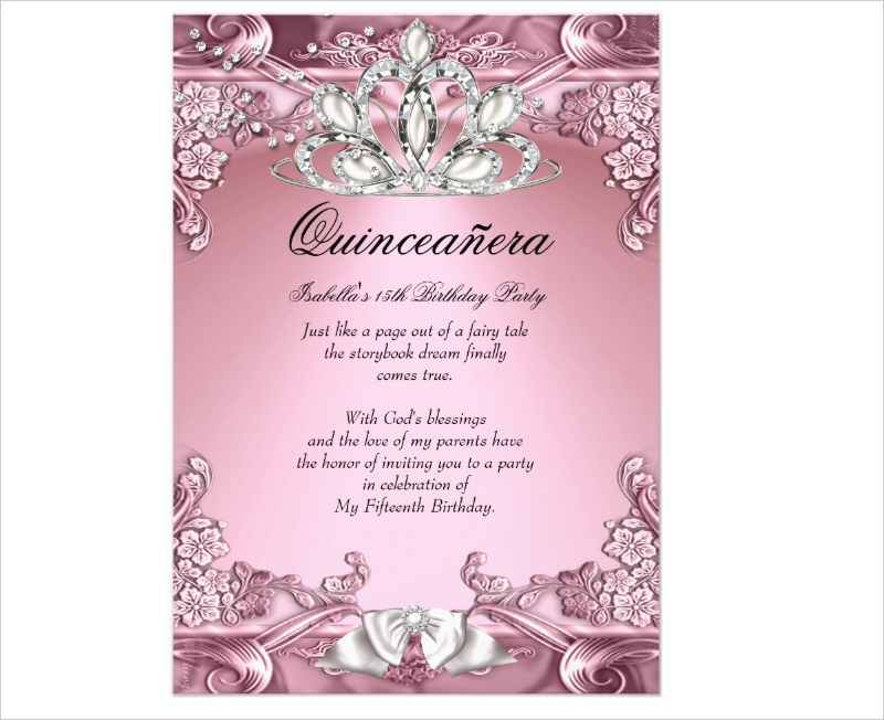 pink quinceanera birthday invitation