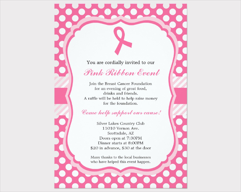 pink ribbon fundraising event invitation