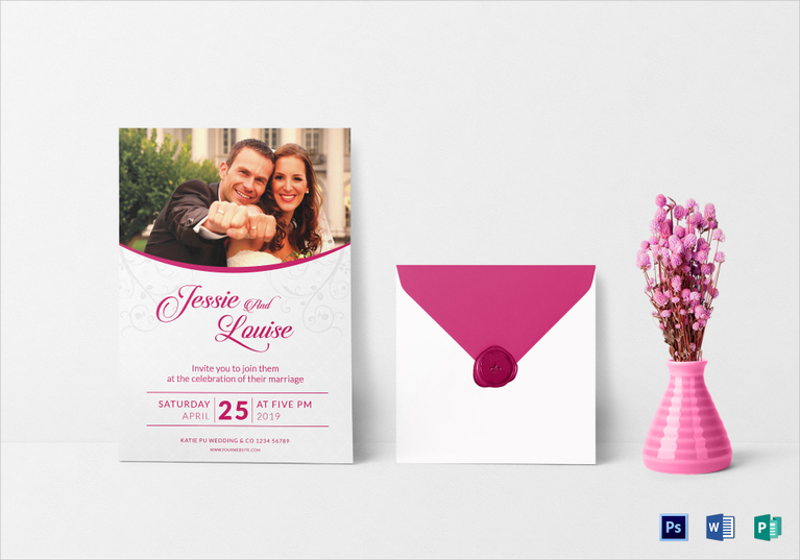 pink wedding invitation card template