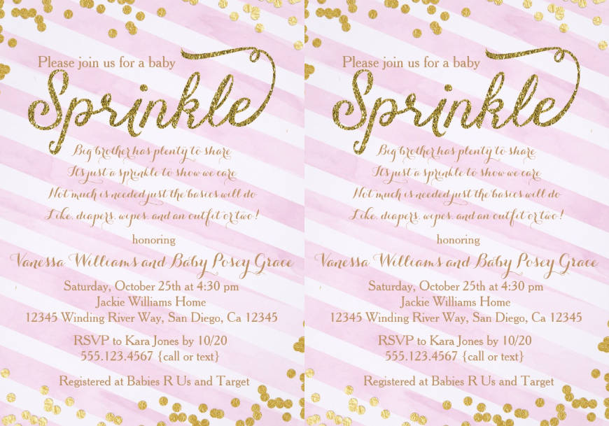 pink and gold girl baby sprinkle shower invitation