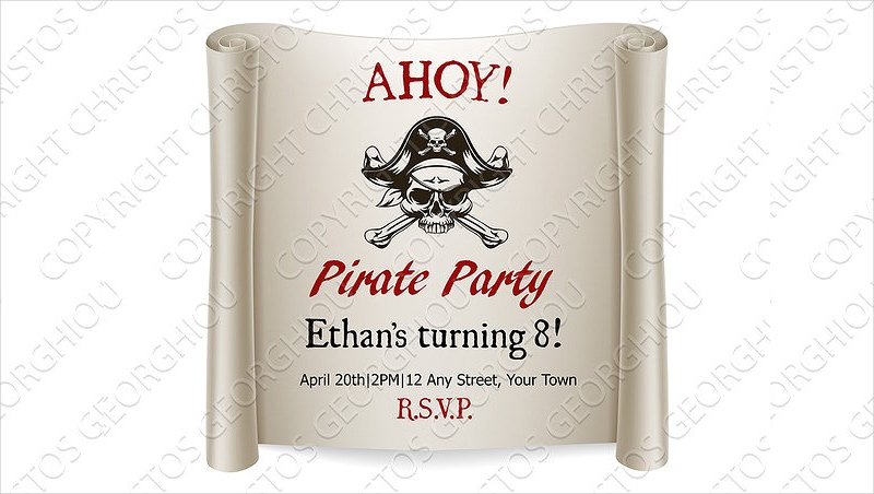 pirate kids birthday party invitation