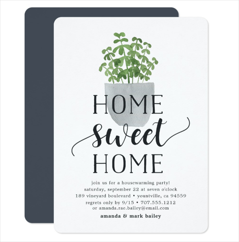 potted plant housewarming party invitation