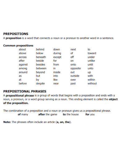preposition and prepositional phrase