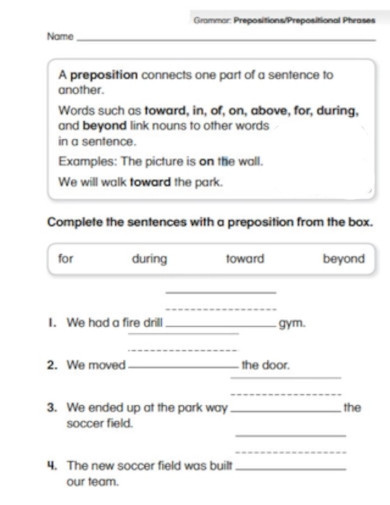 prepositional phrases with grammars