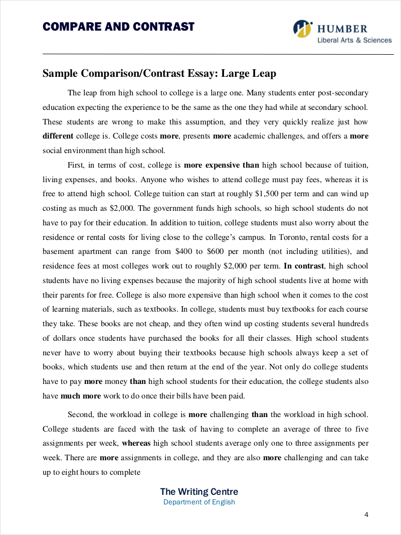 comparison essay claim