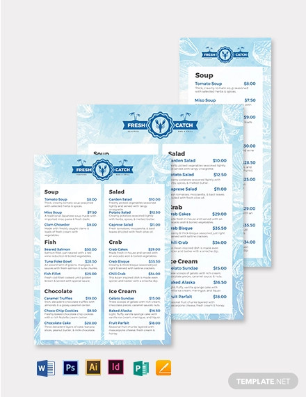 Printable Seafood Menu Template