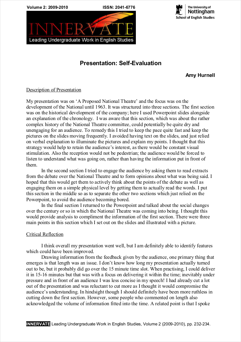 sample self analysis essay