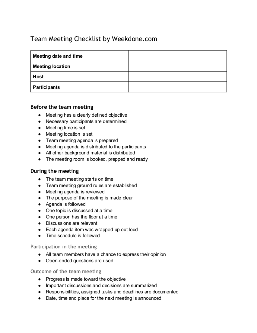 printable team meeting checklist