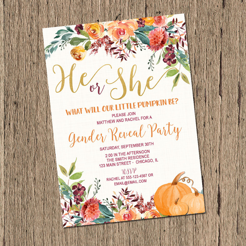 pumpkin gender reveal invitation