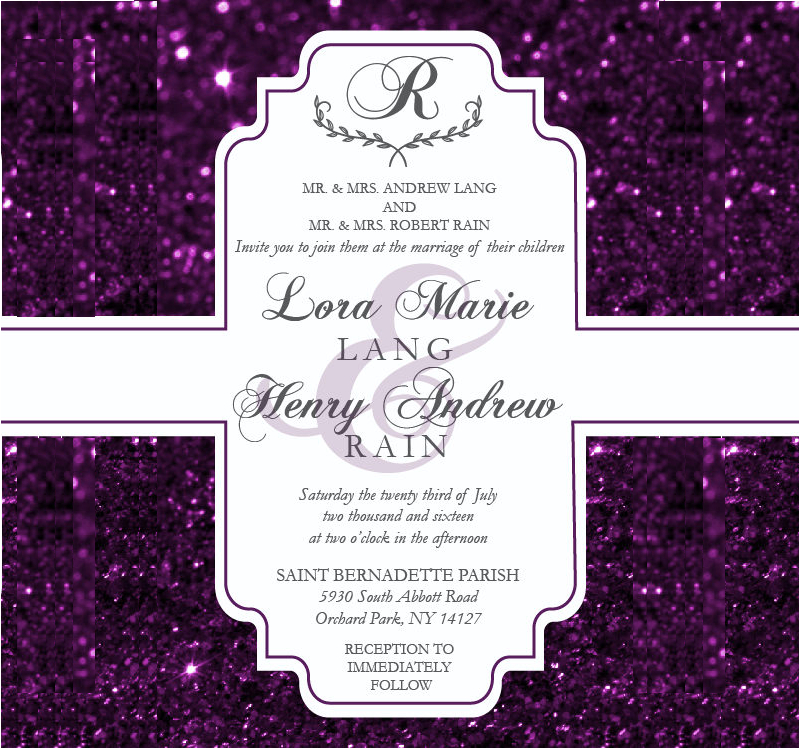 purple glitter wedding invitation
