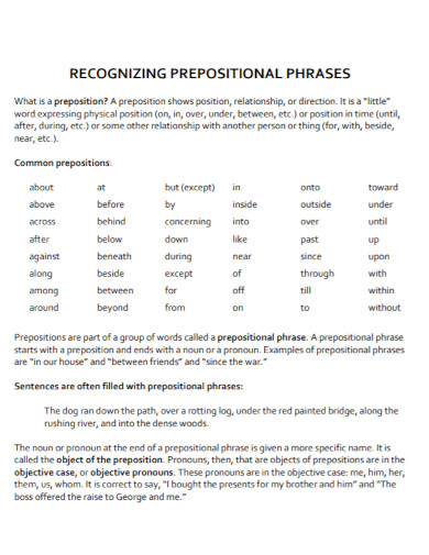 recognizing prepositional phrase