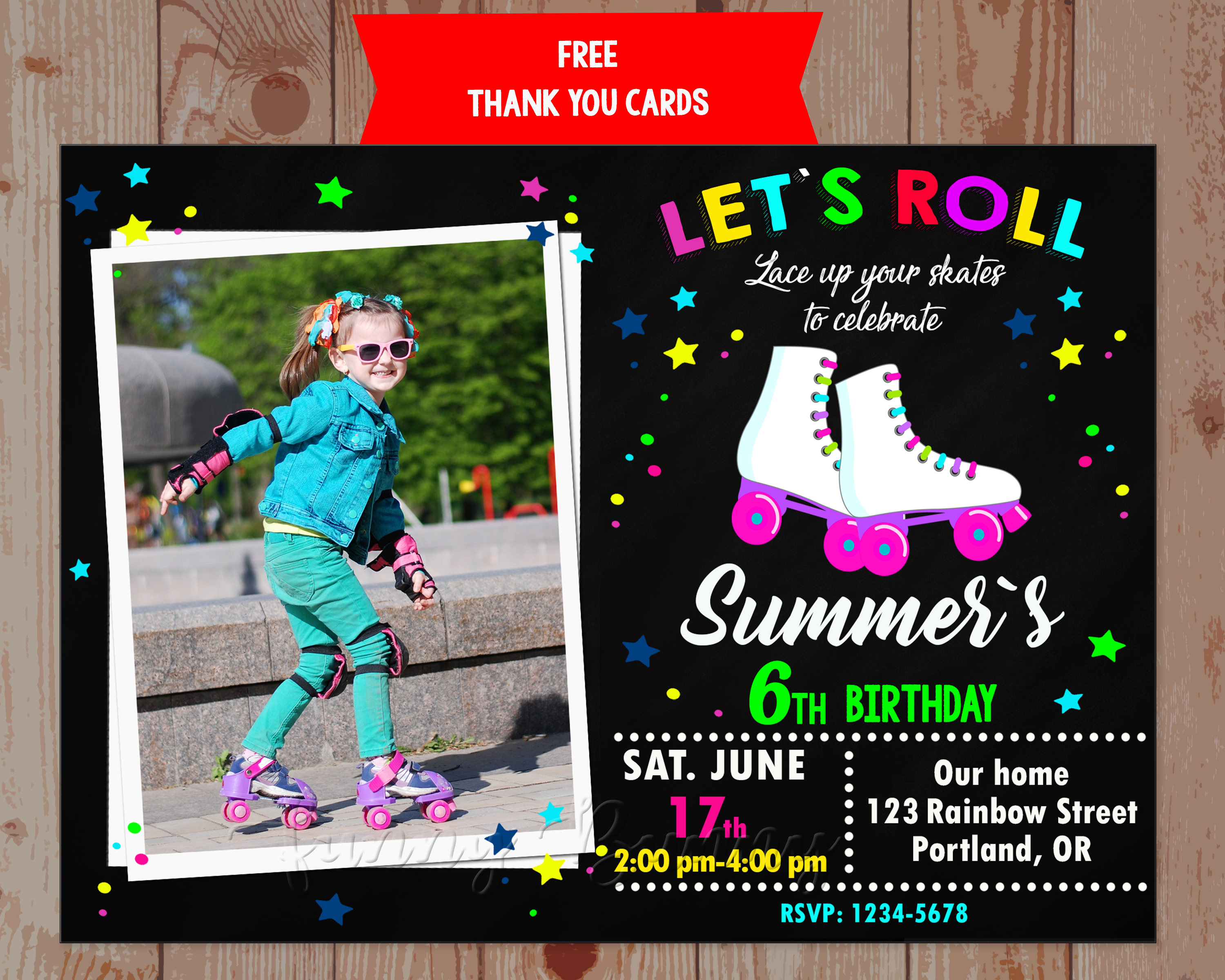 roller skating photo party invitation 