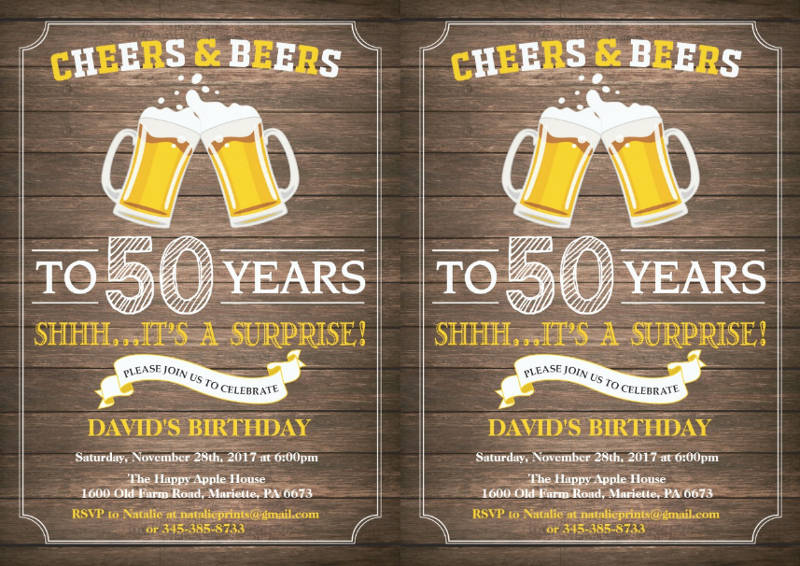 rustic beer surprise 50th birthday invitation