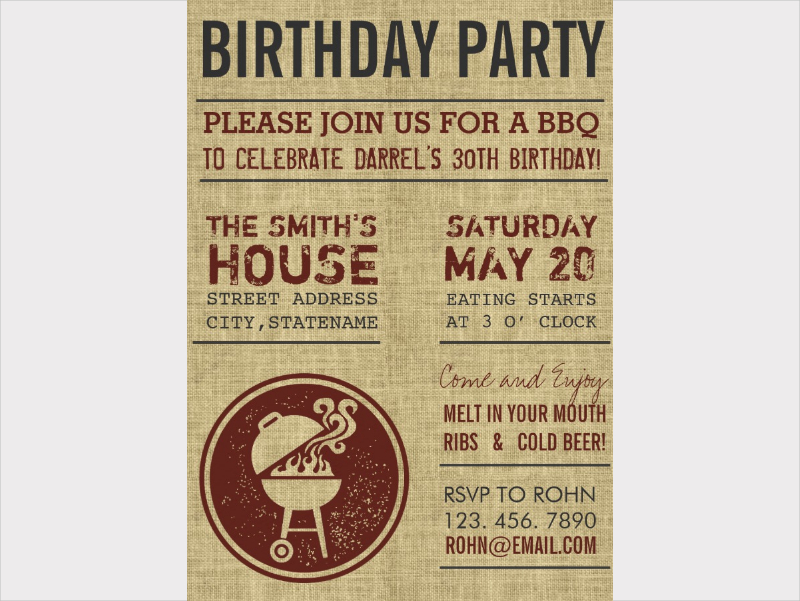 Rustic Birthday Party BBQ Invitation