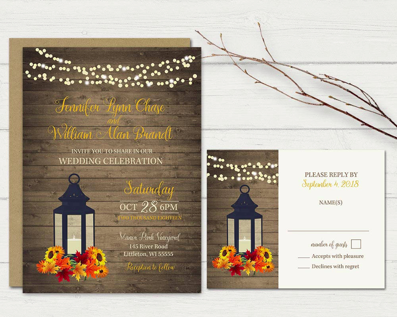 rustic fall wedding invitation