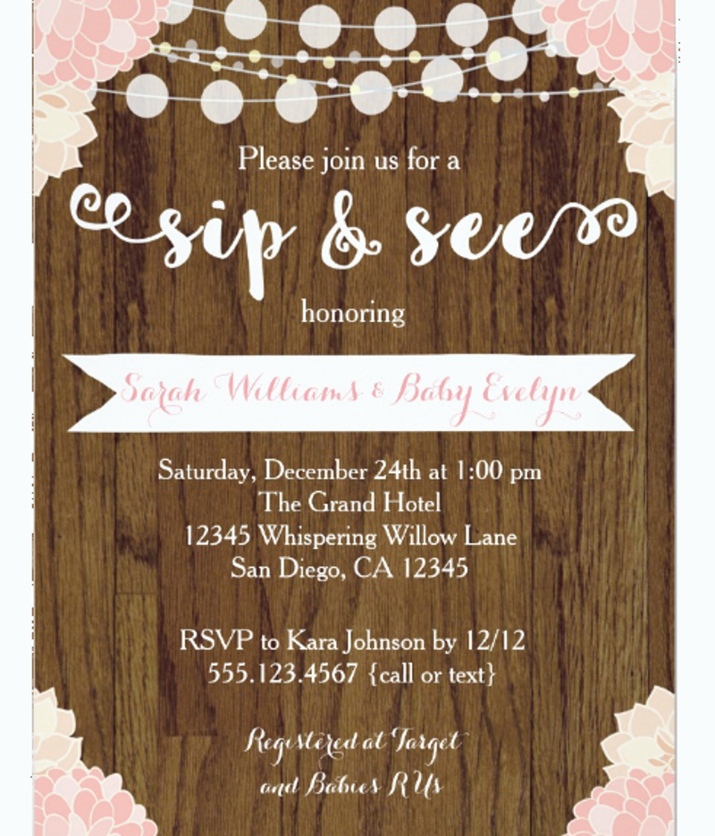 rustic sip and see invitation