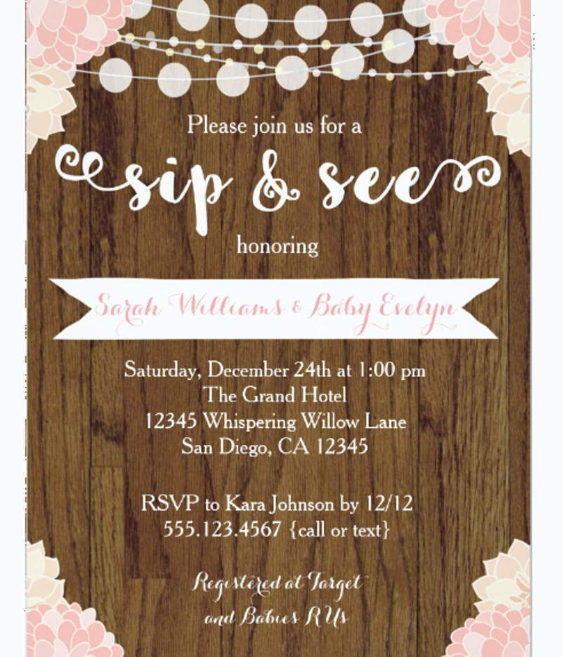 Rustic Sip and See Invitation