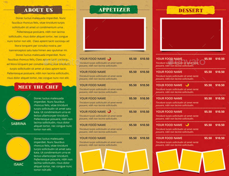 rustic trifold restaurant brochure and menu