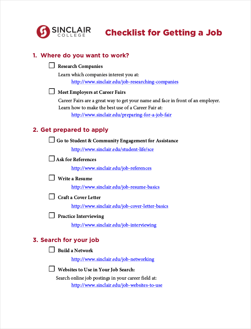 sample checklist for last minute job application1