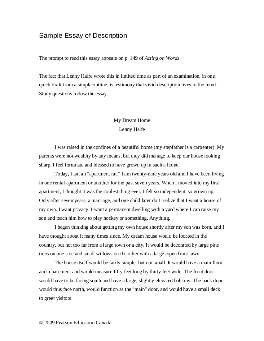 descriptive essay writing examples pdf