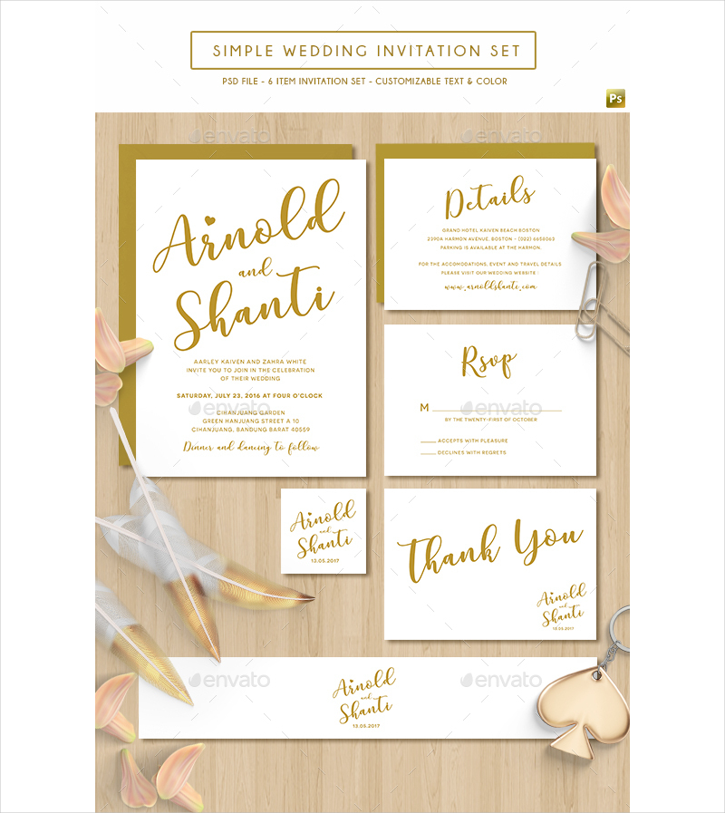 simple gold wedding invitation