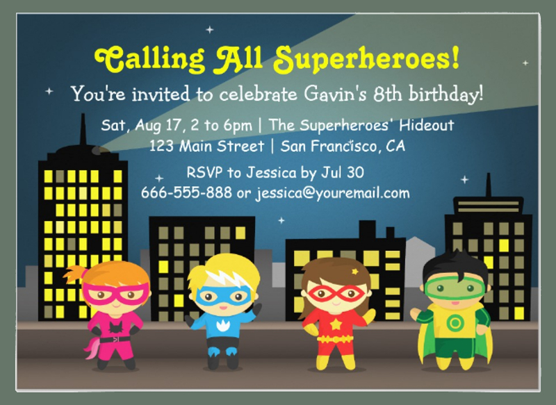 Skyline Superhero Birthday Party For Kids Invitation