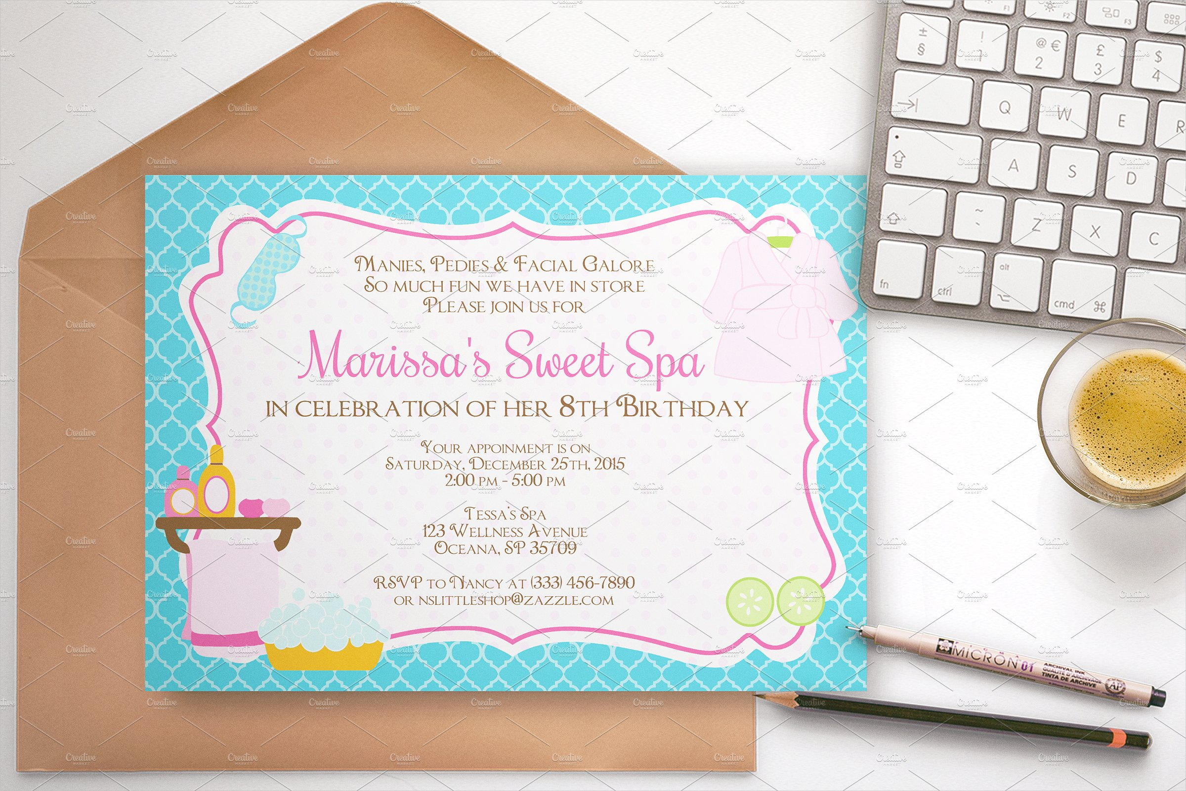 spa birthday party invitations