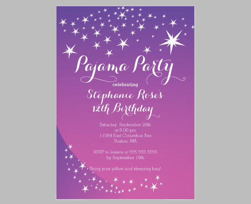 star sleepover party birthday party invitation