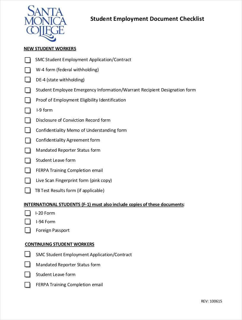 student employment checklist sample2