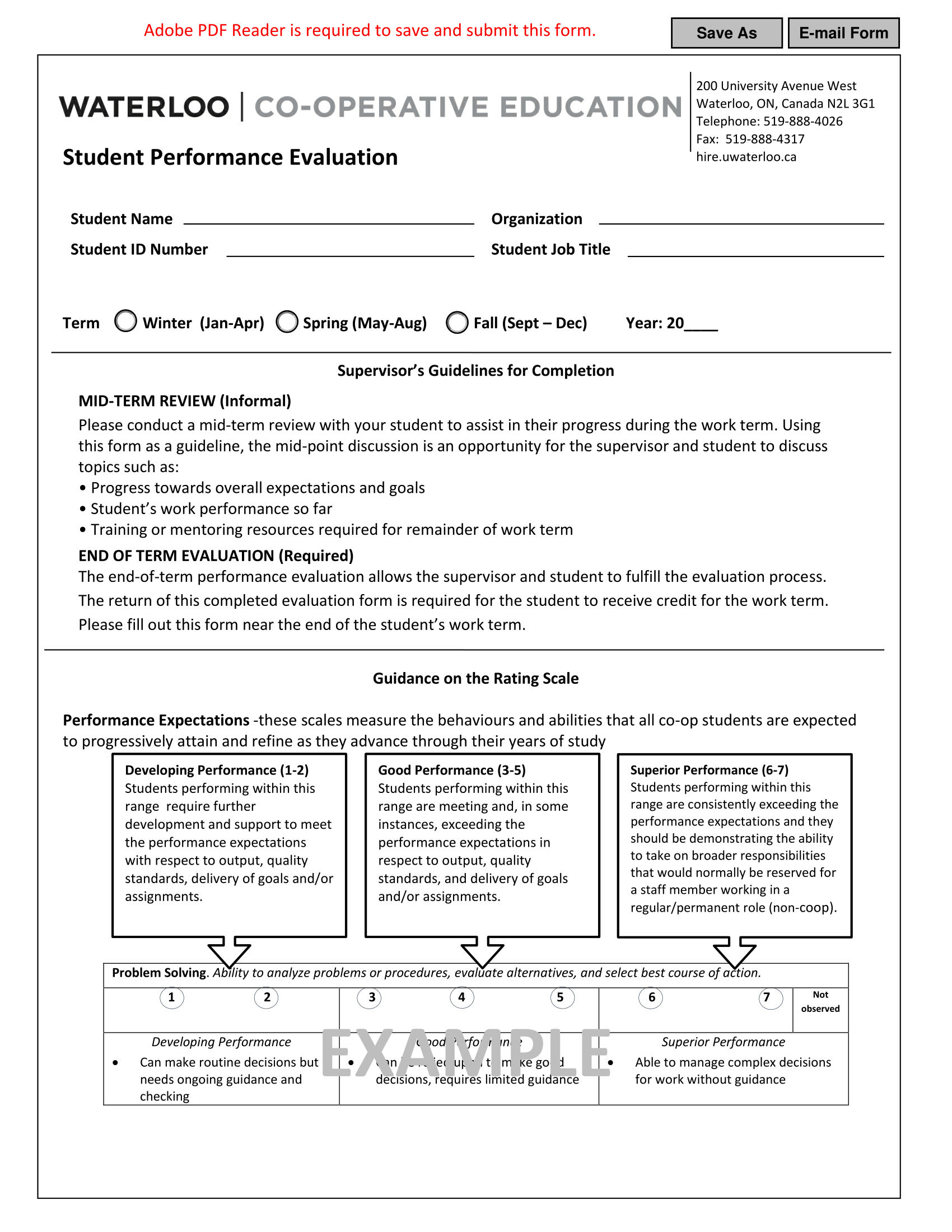 student performance evaluation form 1