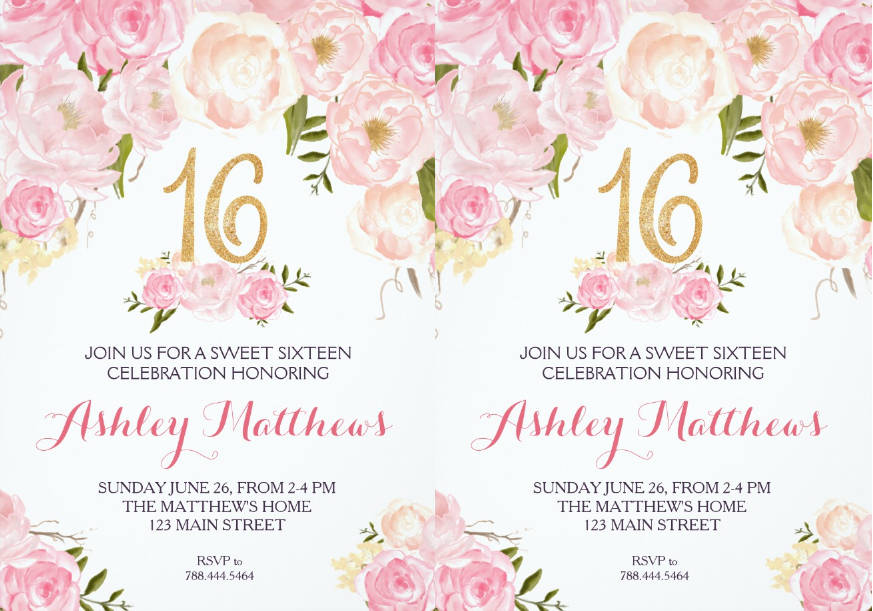 sweet sixteen birthday floral invitation card