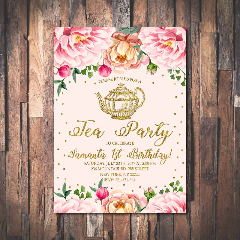 tea party 1st birthday invitation