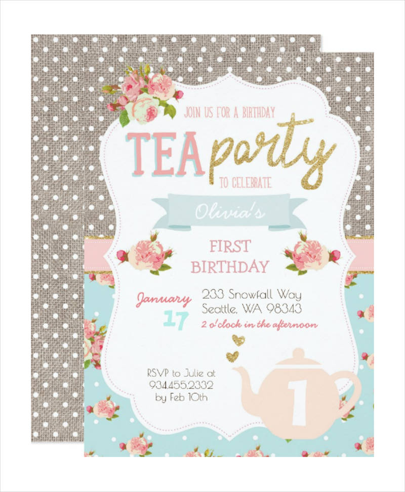 tea party birthday invitation