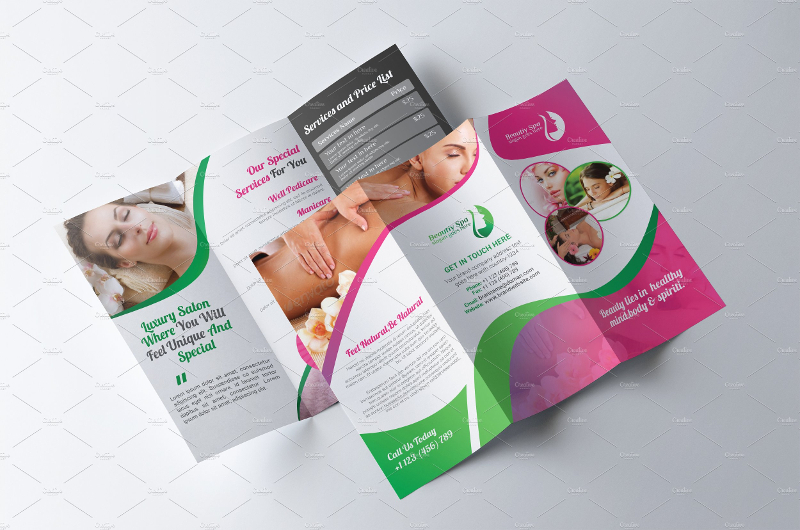 trifold spa beauty salon brochure