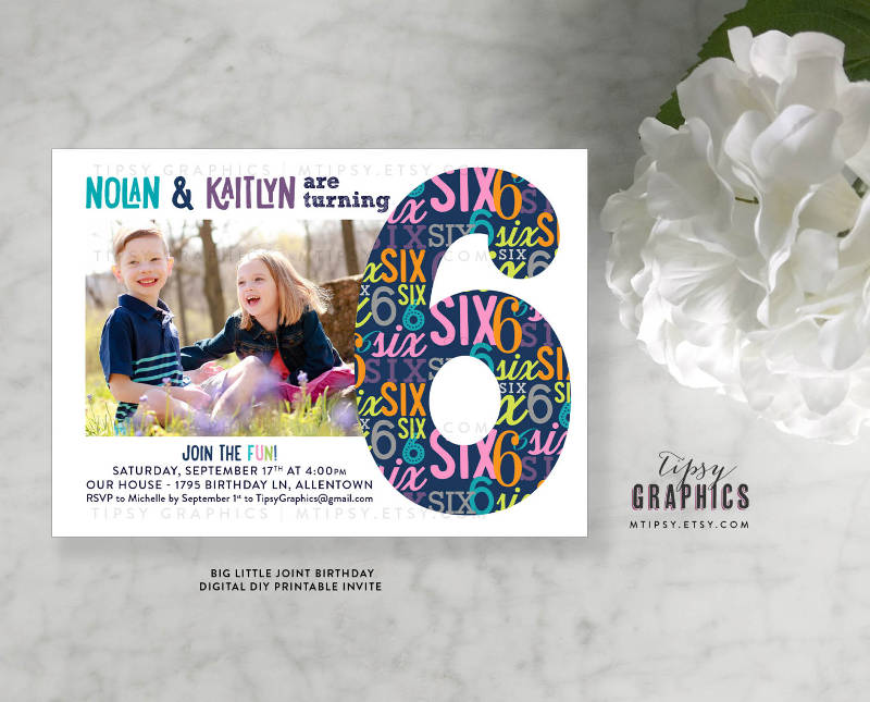 Twins Joint Siblings Birthday Invitation