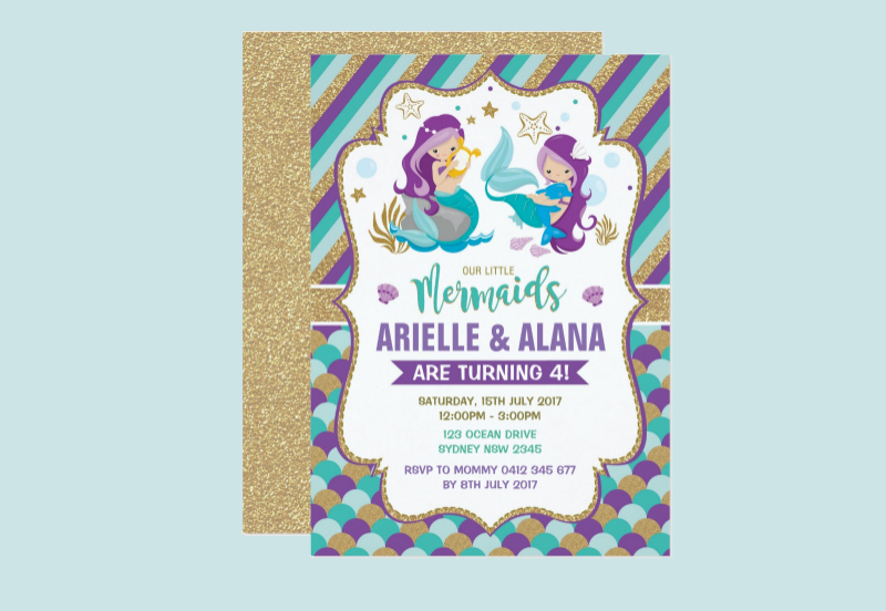 twins mermaid birthday invitation