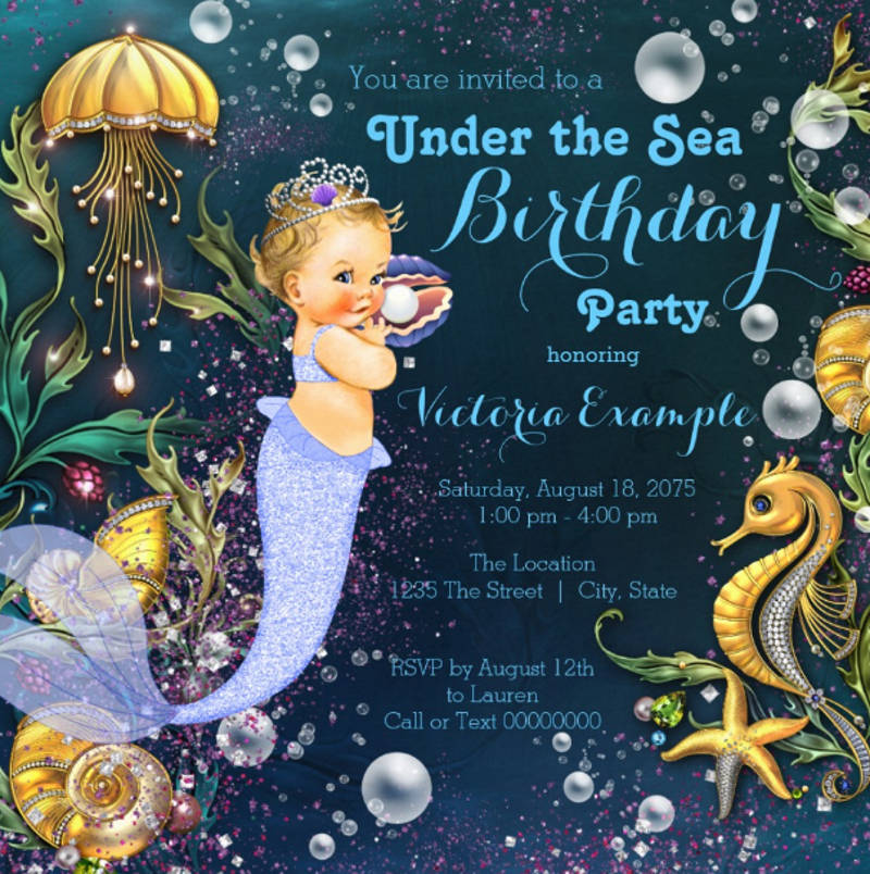 Under The Sea Mermaid Birthday Party Card