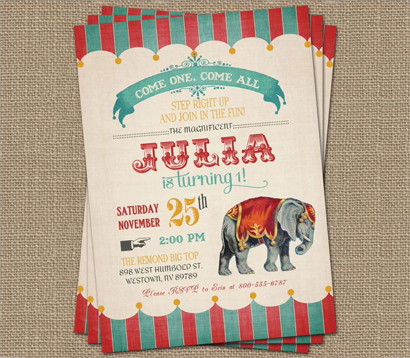 vintage circus birthday invitation