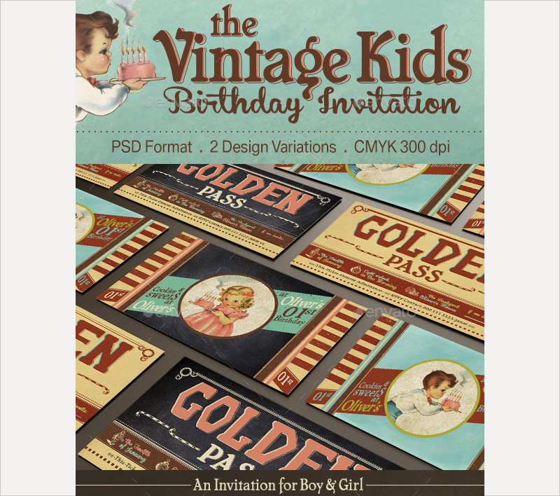 vintage kids birthday invitation