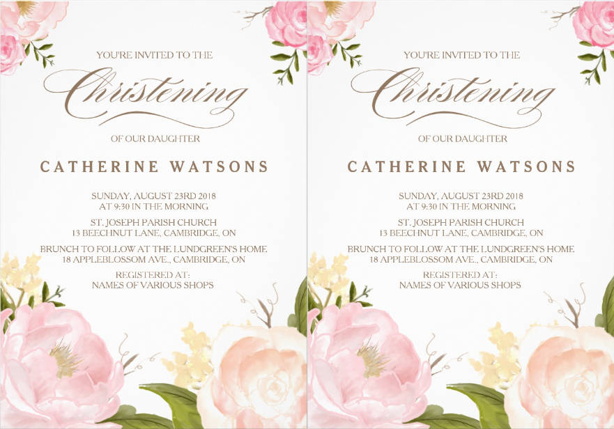 Watercolor Flower Christening Invitation