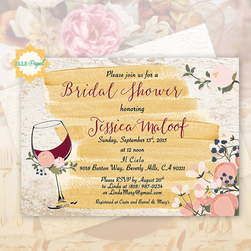 wine themed bridal shower invitation