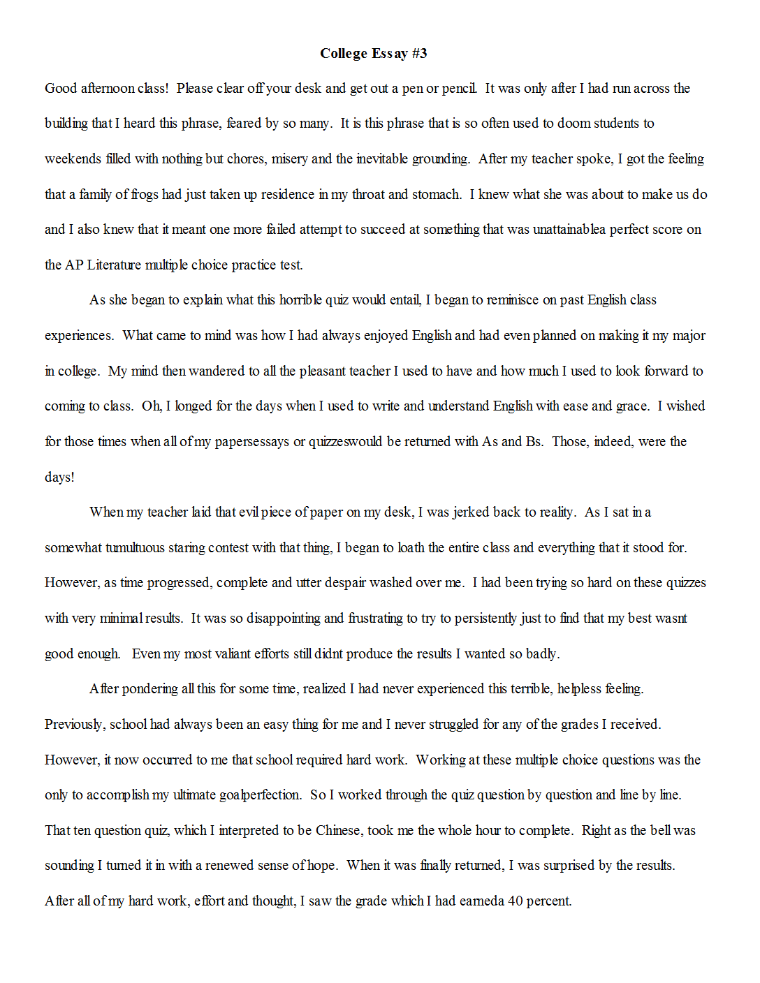 example of narrative essay about experience