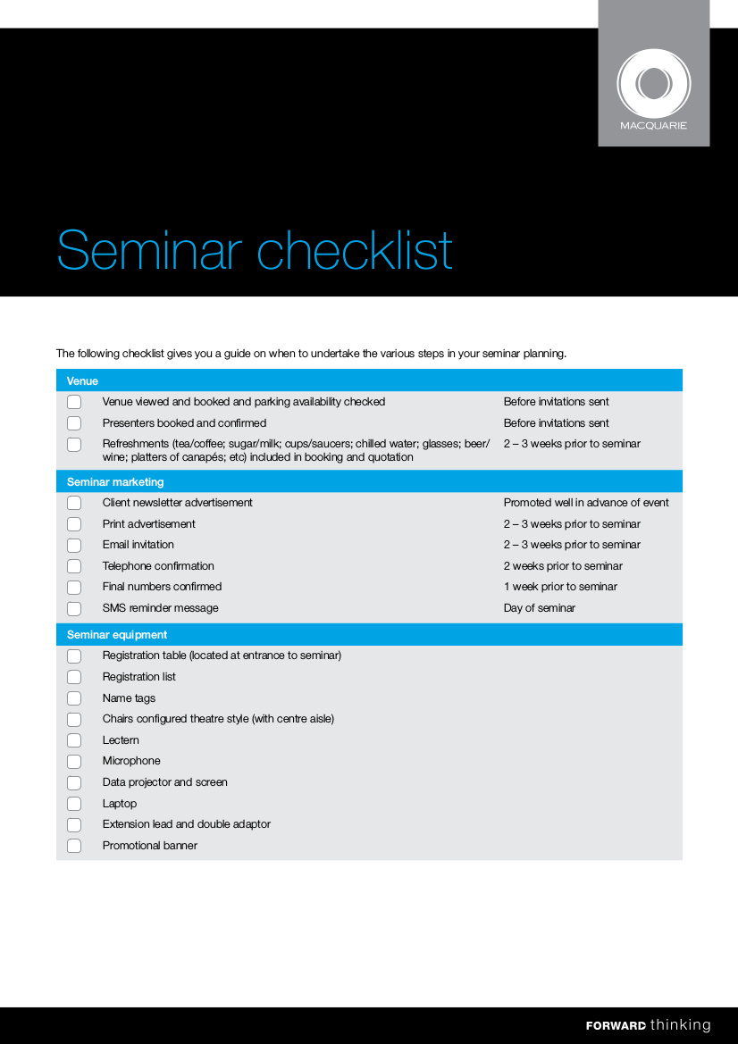 1 seminar checklist