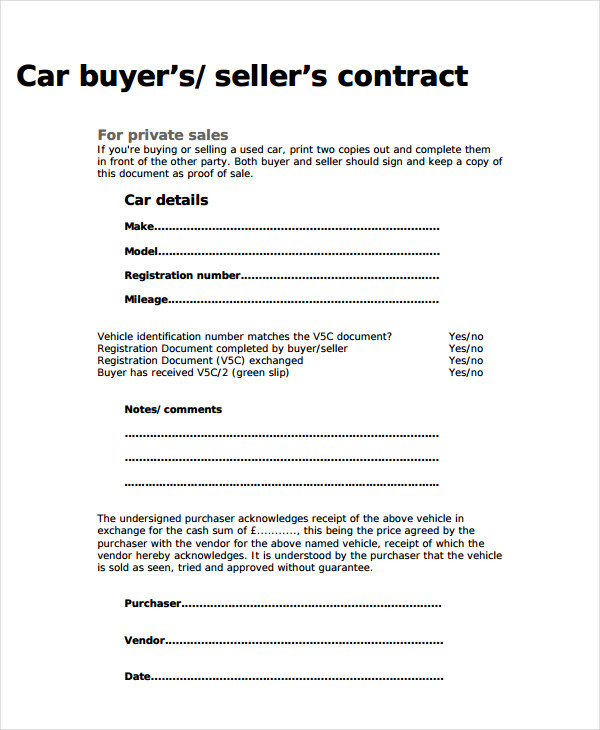 Car Selling Contract 9+ Examples, Format, Pdf Examples