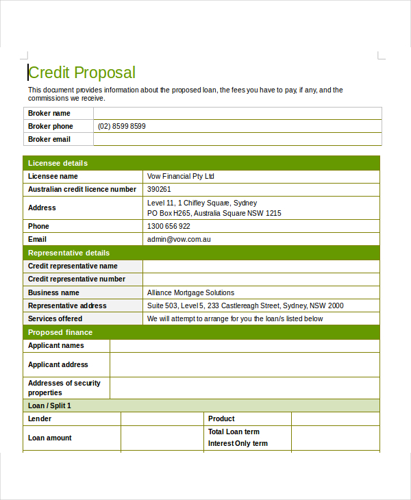 Loan Proposal Examples