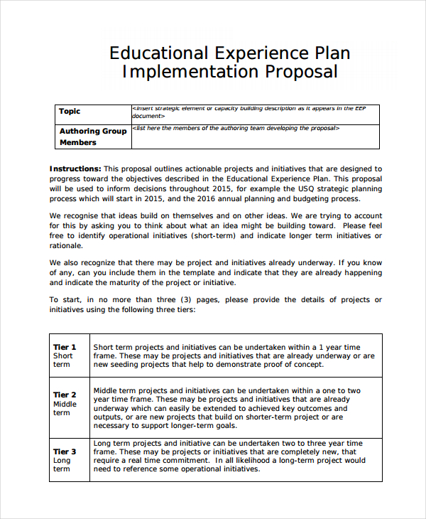 educational experience plan implementation