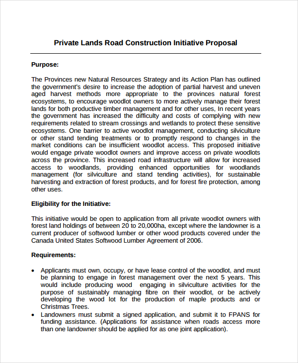 Lands Road Construction Initiative Proposal