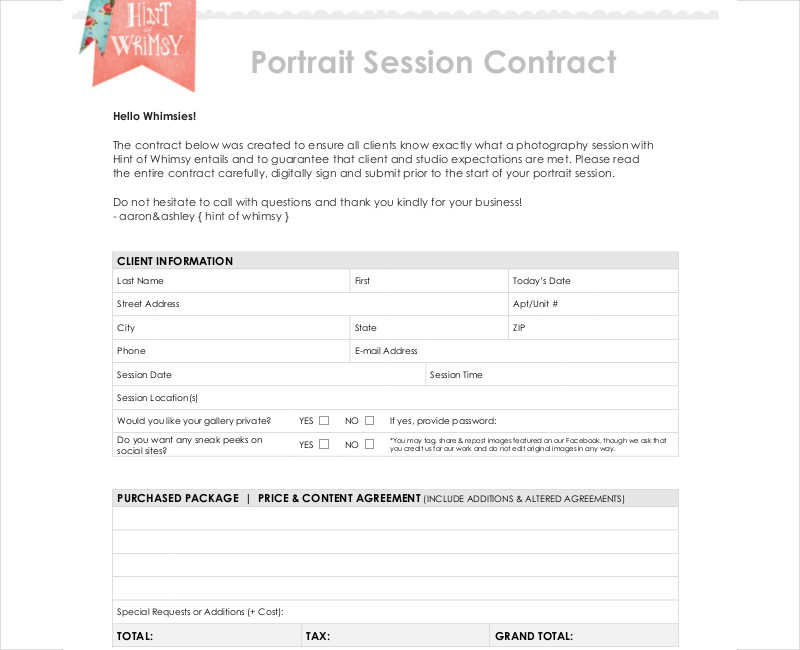 Photography Contract Examples 14+ in PDF MS Word Google Docs