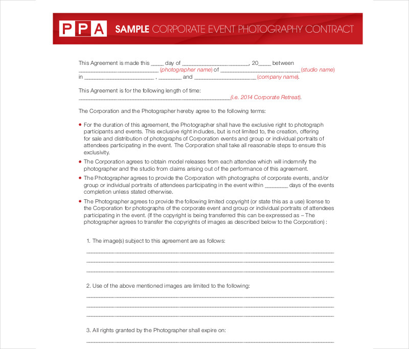 sample corporate event photography contract